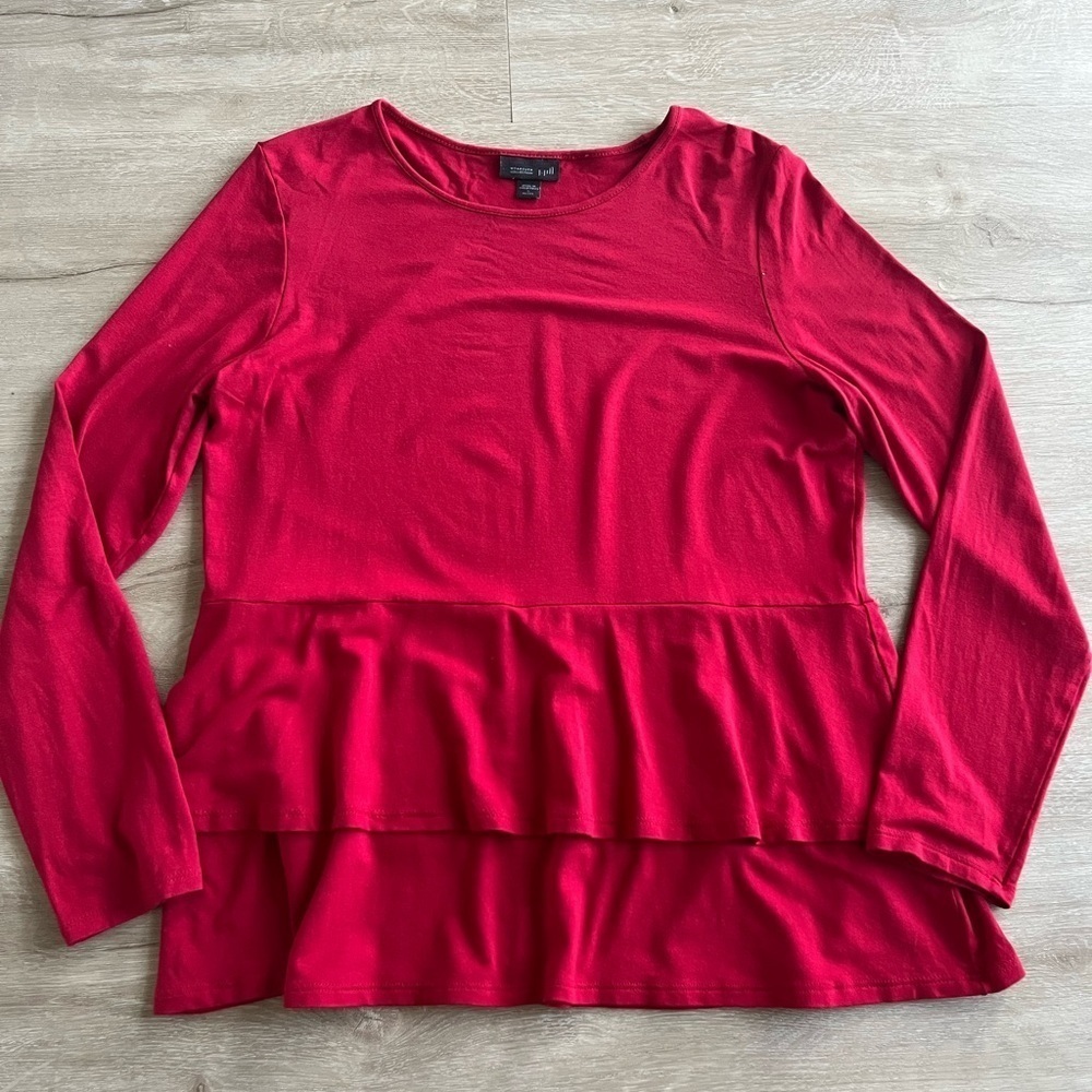 J. Jill Wearever Collection Red SZ S Petite Tiered Top Blouse